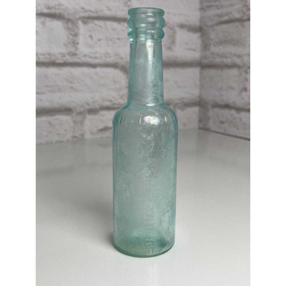 Vintage ER Durkee & Co Sauce Bottle Aqua Glass Embossed Antique 80s Collectible